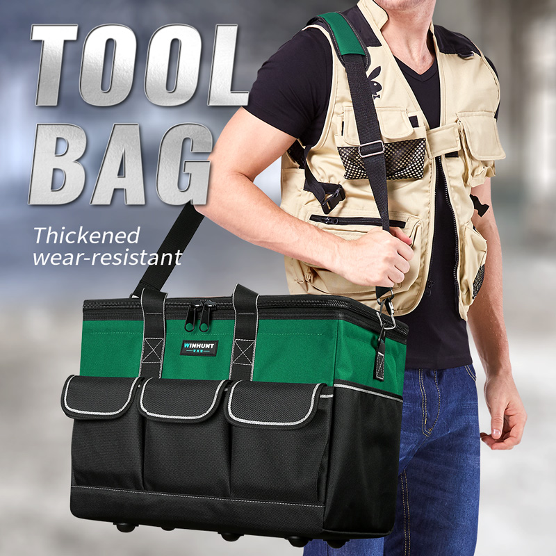 Workshop Tools Used - กระเป๋าใส่เครื่องมือสำหรับผู้ชายและผู้หญิง กระเป๋าใส่เครื่องมือแบบหนาทนทาน มีช่องใส่ของหลายช่อง ช่องใส่ของขนาดใหญ่สำหรับเครื่องมือต่างๆ ช่างไฟฟ้า ช่างไม้