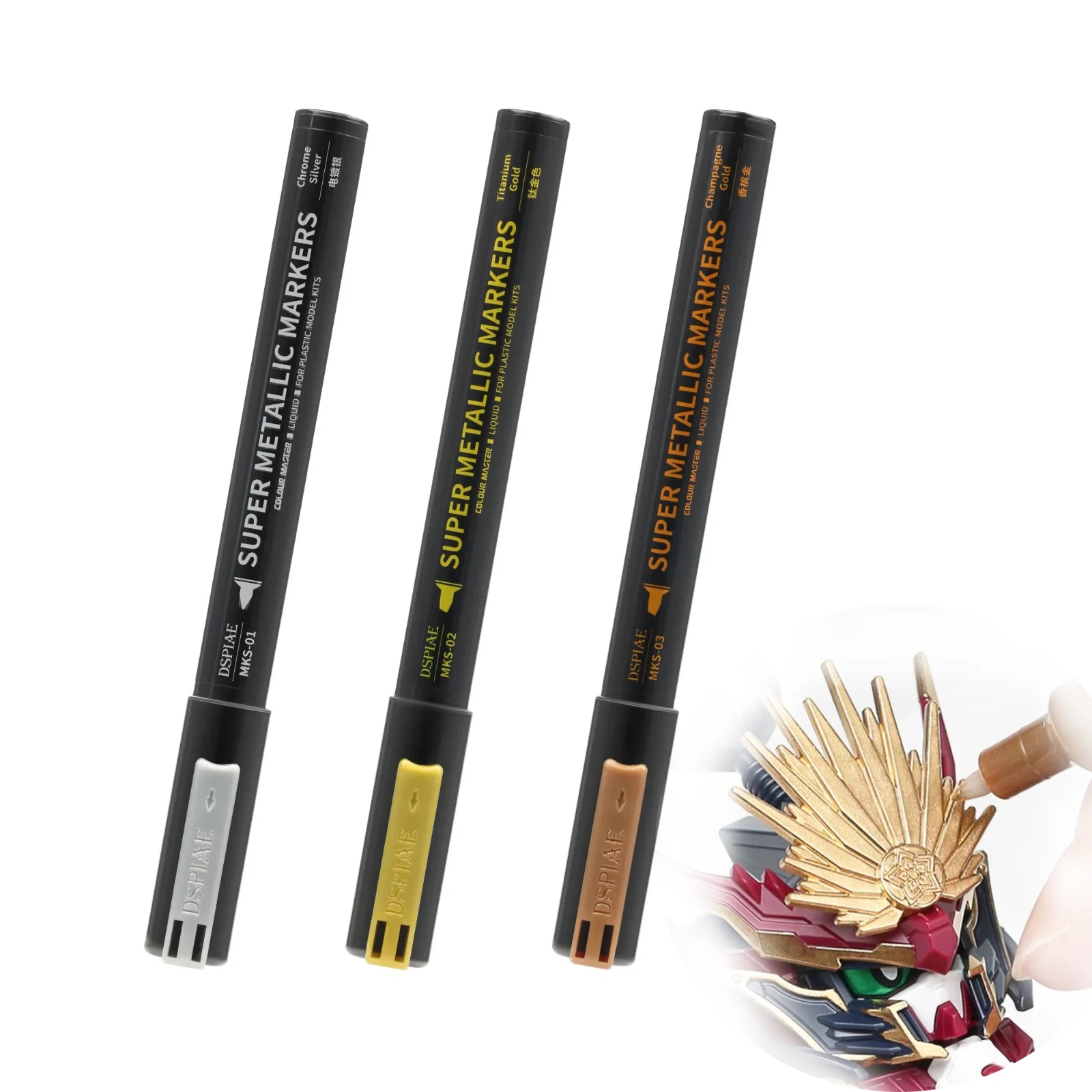 Workshop Tools Wood - DSPIAE MKS ซุปเปอร์เมทัลลิกมาร์กเกอร์ 2.0 มม.0.5 มม.ปากกาปลายคู่สำหรับกันดั้มโมเดลงานอดิเรก