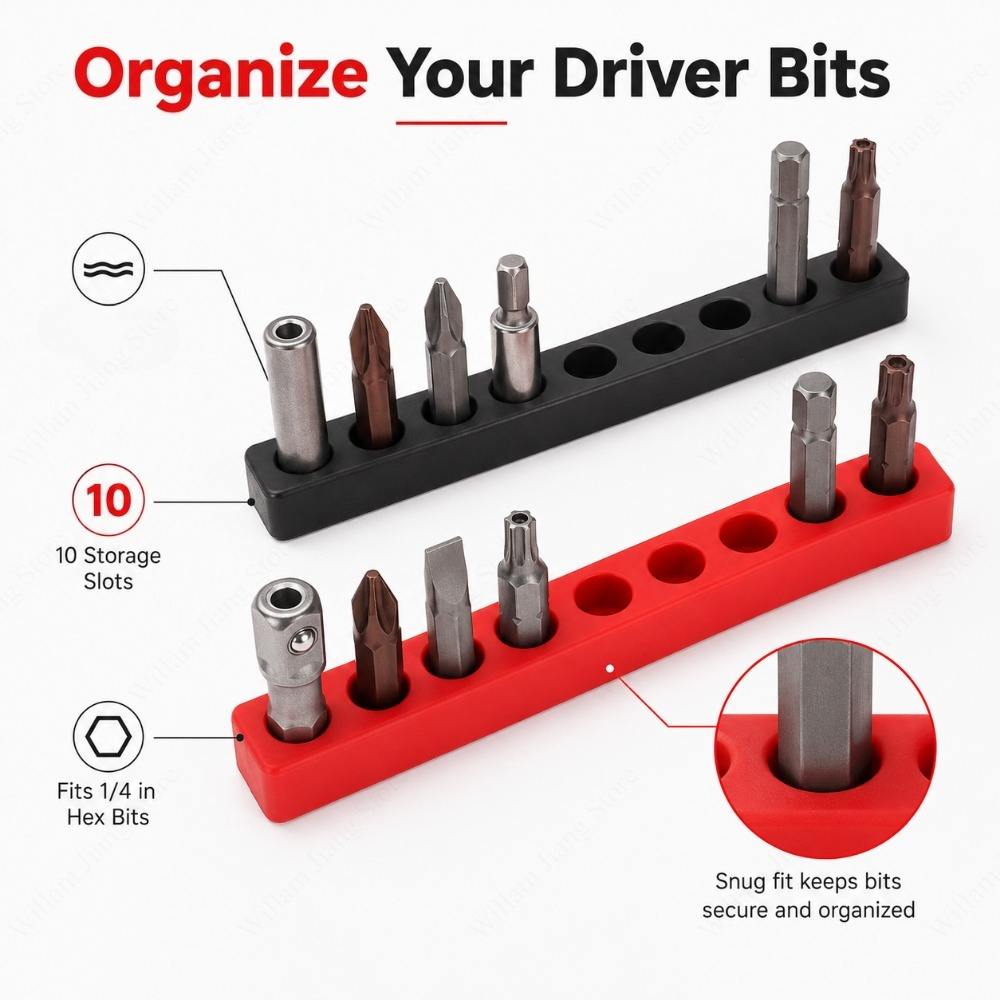 Workshop Tools Used - กล่องเก็บดอกไขควงแบบ 10 ช่อง สำหรับดอกสว่านหกเหลี่ยมขนาด 1/4 นิ้ว
